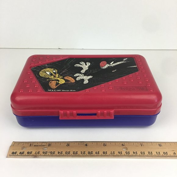 Vtg 1997 Spacemaker Plastic Pencil Box Case Looney Tunes Tweety Sylvester School - Picture 1 of 13